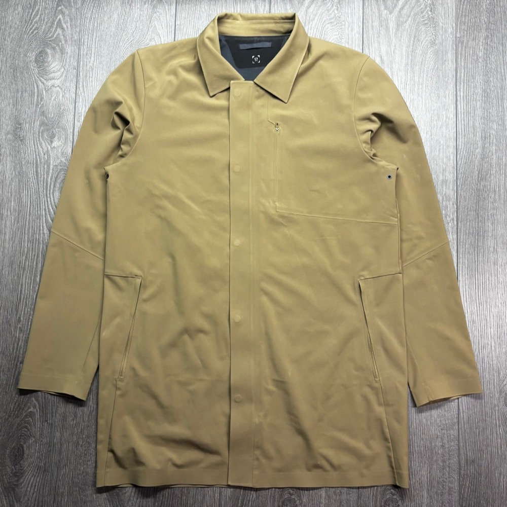 Lululemon Drivers Coat Jacket Mens Large Tan Brown Trench Coat Rain Shell M7941S